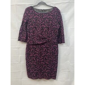 Alex Marie Purple Black Lace Cocktail Party Dress 3/4 Sleeve Lined Size 12